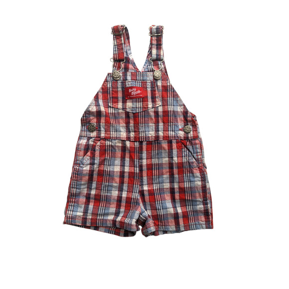 Vintage Oshkosh B’gosh Red Plaid Short Overalls Vestbak Bib Shortalls Size 24 M - Picture 1 of 9